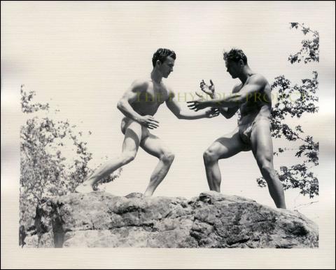 AMG Wrestling Male Duo Location B&W Physique Photo Kozak & Farrell