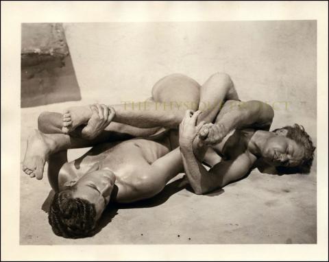 Curry & Carr Posing Strap Wrestling Male Duo Bob Mizer Photograph